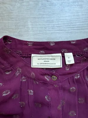 Moulinette Soeurs Anthropologie Allegra Gold Foil Printed Burgundy Blouse Size M thumbnail 4