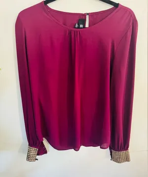 Iz Byer Deep Red Blouse with Gold Cuff Accents thumbnail 1