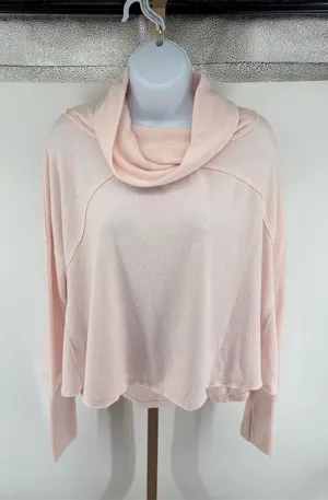 Free People Cozy Time Funnel Slouchy Top Baby Pink Barbie We The Free Size XS thumbnail 1