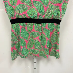 Lilly Pulitzer Pink‎ Green Palm Leaf Print Tunic Top Small Tropical Boat Neck thumbnail 4