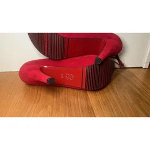 Mary Jane Platform Shoes Womens Size 7.5 Red Suede Ankle Strap Stiletto Pumps thumbnail 8