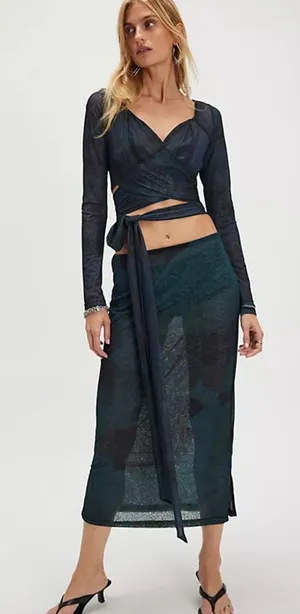Free People Valentine Reversible Mesh Midi Skirt Set L thumbnail 1