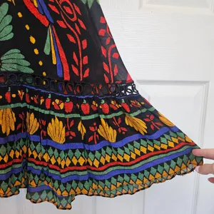 Farm Rio Black Tropical Toucan Floral V-Neck Maxi Dress XS Long Puff Sleeve Boho thumbnail 8