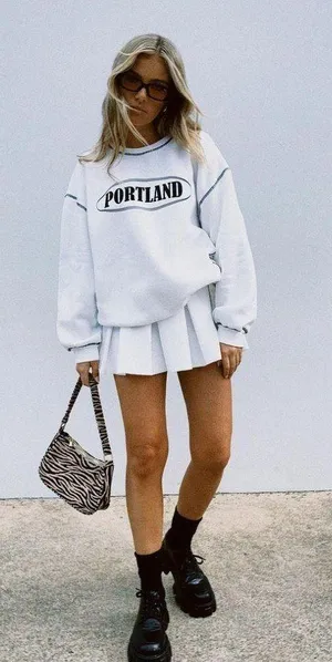 Princess Polly Portland Oversized Crew Neck Sweatshirt White thumbnail 1