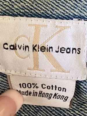 Vintage Calvin Klein Distressed Denim Jacket Embroidered Sleeves Women’s Sz M thumbnail 5