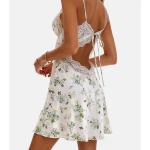 Dainty boho cute Satin Lace Slip Dress blue Floral Bee Open y2k Mini cottage M thumbnail 2