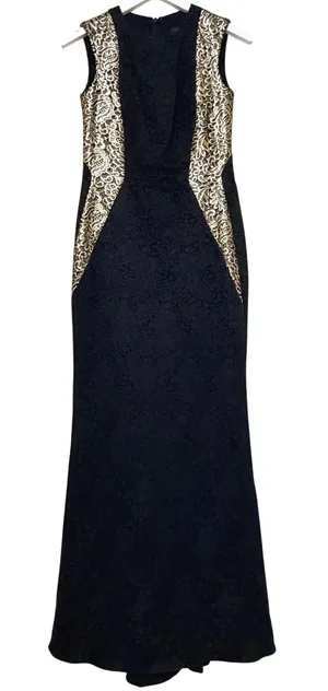 Carmen Marc Valvo Lace Gown Dress Womens 4 Small Black/Gold‎ Formal Evening thumbnail 1