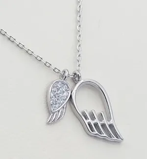925 Sterling Silver Necklace Angel Wings 2 Pendants thumbnail 2