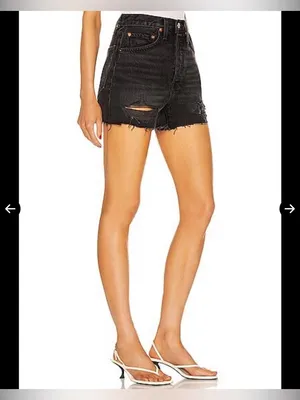 Re/Done Black High-Rise Distressed Denim Cutoff Shorts SZ:25 thumbnail 2