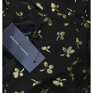 NWT Tommy Hilfiger Womens Printed Ruched-Waist Dress A4IJ114A Black / Gold 2 thumbnail 7