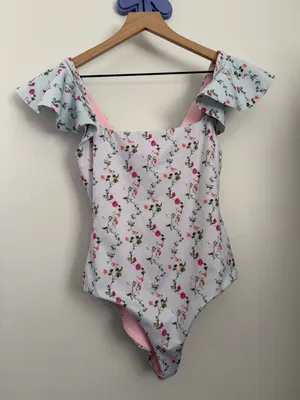 Hill House Home XS Rose One Piece Baby Blue Pink Floral Ruffle Coquette Preppy thumbnail 2