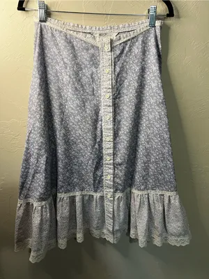 JCPenney Vintage 70s Lilac Floral Prairie Lace Trim Button Front Midi Skirt thumbnail 2