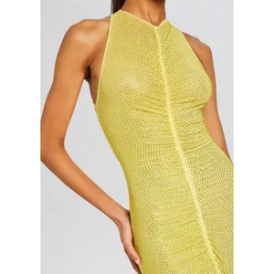 retrofete Marsann Ruched Bodycon Crystal Dress Buttercream Womens Size Medium thumbnail 2