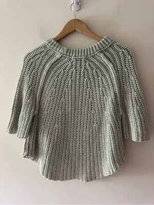 Free People Cameo Green Amy Cotton Sweater Tee Chunky Knit thumbnail 7