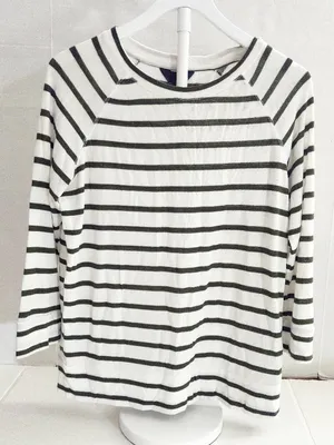 MIX Stitch Fix Green White Striped Raglan Top Transition Fall Light Sweater - M thumbnail 1