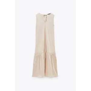 ZARA Ecru Cotton Tiered Tie Back Midi Dress XS Neutral Minimalist A-Line Coastal thumbnail 3