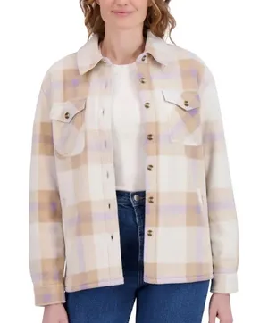 Sage Collective Cream, Beige & Light Lavender Plaid Shacket thumbnail 1