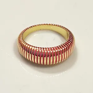 GORJANA 18k Gold Plated Catalina Enamel Ring Gold Pink Striped Boho Chic Size 7 thumbnail 3