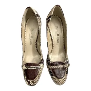 Franco Barbieri Italian Snakeskin Croc Trim Heeled Loafer Pumps 6.5 M thumbnail 11