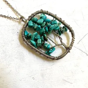 Avon tree faux turquoise silver tone pendant necklace thumbnail 4