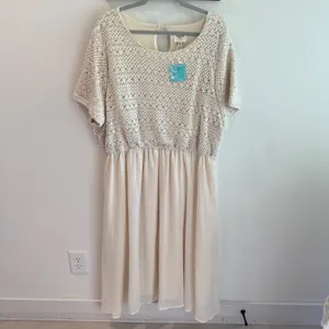 NWT Hayden Los Angeles Cream Crochet Lace‎ Mix Media Midi Dress 3XL thumbnail 2