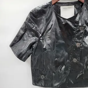 Walter Baker Shirt Womens 8 Black Faux Leather Buttons Asymmetrical Cropped thumbnail 11