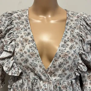 Olivaceous Ruffle Tiered Cropped Top with 3/4 length sleeves thumbnail 2
