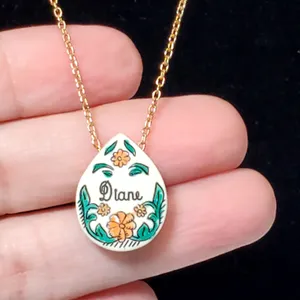 Paparazzi Dainty Name ID Necklace Diane Floral Carved Hand Painted 16" Minimalist Vtg thumbnail 2