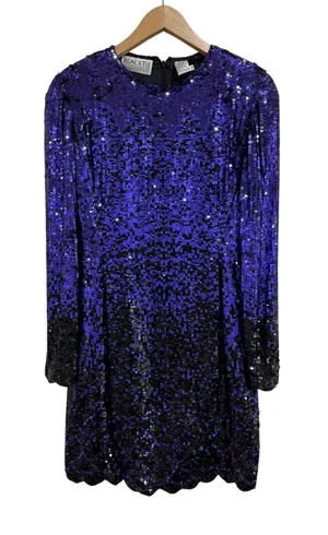 Vintage Oleg Cassini Black Tie Purple Ombre Sequin Silk Mini Dress Size 8 80s thumbnail 1