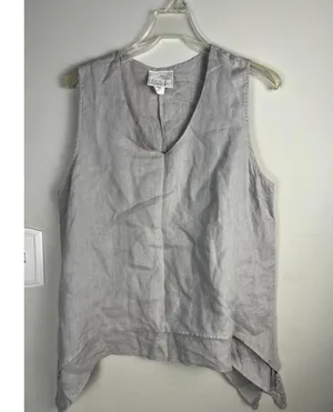 Women's La Fixsun Linen Tank Top Size S Gray - Vintage Hi -Low. Tie Sides thumbnail 1