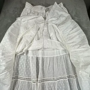 White Eyelet Cotton Maxi Skirt Large Tiered Layered Elastic Pull-On Cottagecore thumbnail 4
