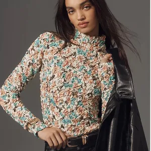 Anthropologie Dolan Printed Pebble-Smocked Turtleneck Top - size Small thumbnail 1