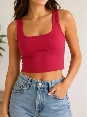 Abercrombie & Fitch Soft A&F Collection Cropped Tank Top Pink Shelf Bra Size M thumbnail 1