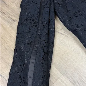 Zara NWT Black Lace Tuxedo Ankle Pants Satin‎ Trim Slim Straight Size Medium thumbnail 5