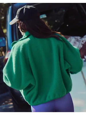 Free People FP Movement Hit The Slopes Fleece Jacket in Green Glow thumbnail 2