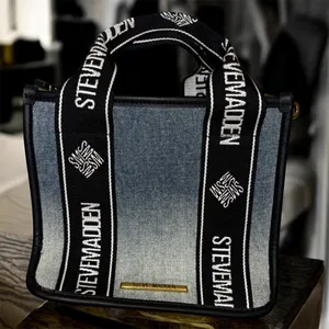 Steve Madden Blue Denim Tote with Black Logo Straps thumbnail 1