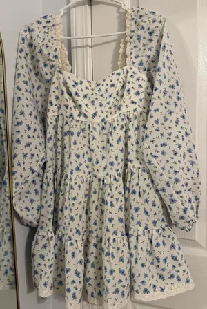 Altar'd State Floral Mini Dress Blue Babydoll S thumbnail 1