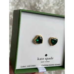 Kate Spade New York Green Heart Stud Earrings Gold Tone Cubic Zirconia NEW thumbnail 7