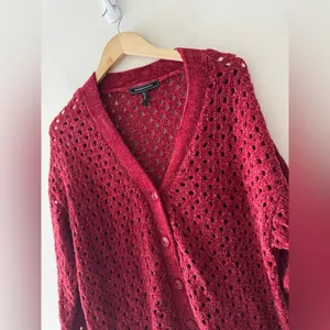 BCBGMAXAZRIA Women's Relaxed Open Knit Red‎ Chenille Cardigan Button Sweater thumbnail 3