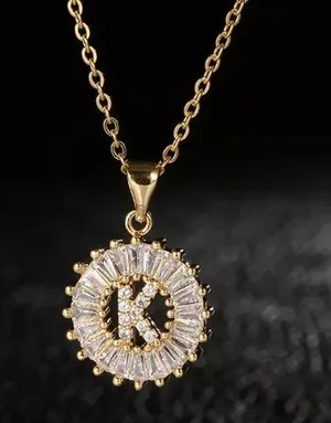 Gold Initial Crystal Sparkly Pendant Necklace A-Z thumbnail 1