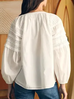 Faherty Enna White Cotton Lave Pintuck Top XS Cottagecore Prairie Peasant Blouse thumbnail 2