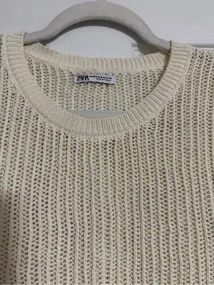 Zara cream open knit crochet vest women’s size XL boho fall cottagecore thumbnail 5