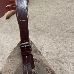 Vintage Dooney & Bourke Brown Leather & Canvas Print Shoulder Bag thumbnail 5