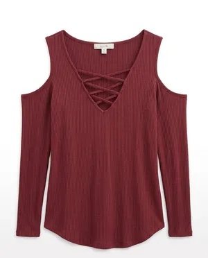 Active USA Women's Cold-Shoulder Crisscross Ribbed Top thumbnail 2