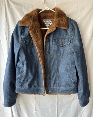 Marvin Richards Faux Fur Lined Denim Jacket Womens Size Small thumbnail 1