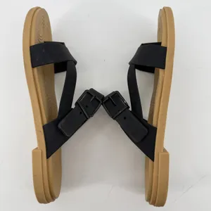 Crocs Tulum Toe Post Sandal Black Tan Women 6 Strappy Slip On Flip Flop Buckle thumbnail 6