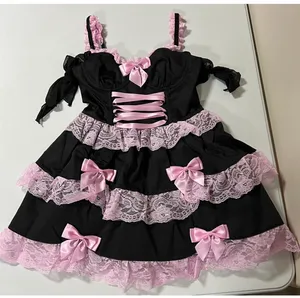 Dolls Kill x Widow Black Pink Bow Bows Lace Ruffle Mini Dress Size XS 🎀✨ thumbnail 3