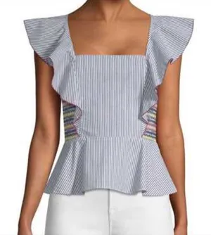 PARKER Striped Flutter Sleeve Blouse Sz XXS‎ thumbnail 1