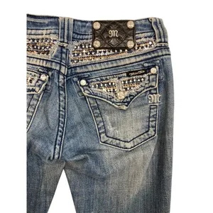 Miss Me Bootcut Womens Jeans Sz 27 Bling Rhinestone Distressed Denim Flap Pocket thumbnail 5