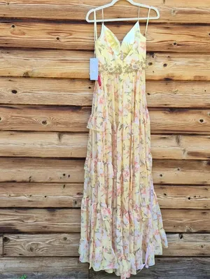 NWT Mac Duggal 67794 Yellow Tiered Floral Chiffon Gown Size 2 thumbnail 14
